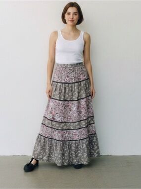 Juicy Couture tiered floral prairie maxi cottagecore bohemian skirt size 0